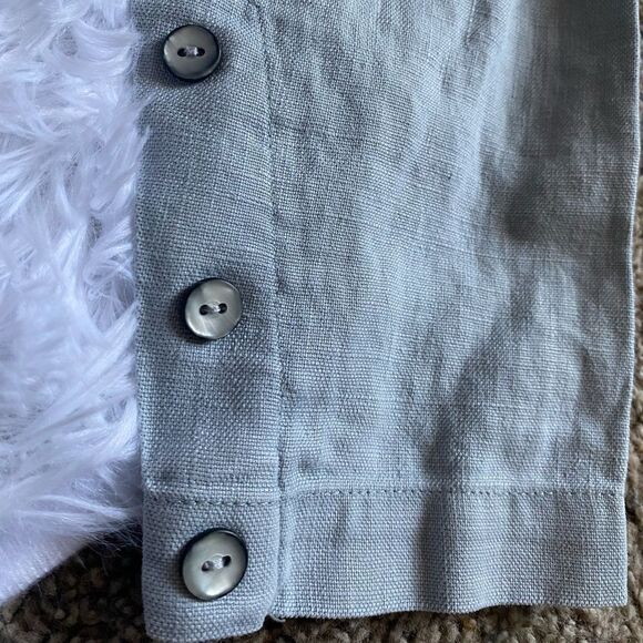 L.L. Bean Linen Button Front Thin Jacket Shacket Blue Womens Size Medium Petite - Picture 9 of 11